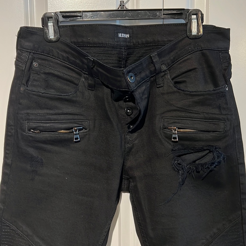 Hudson Mens black biker style jeans
